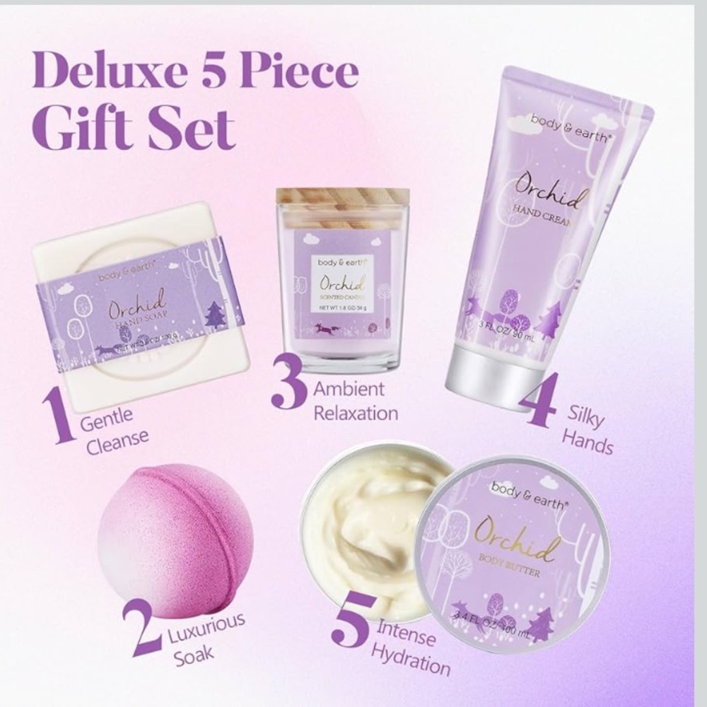 Body & Earth Deluxe 5 Piece Gift Set - Orchid - Picture 5 of 8